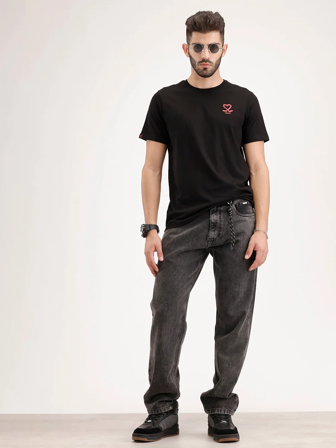 Slim Fit Placement Printed Tee | Black - Image 5