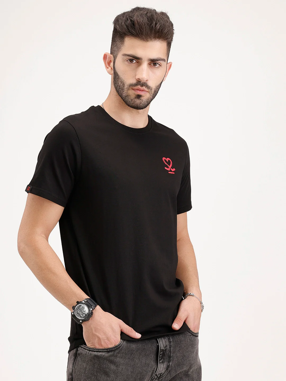 Slim Fit Placement Printed Tee | Black - Image 6