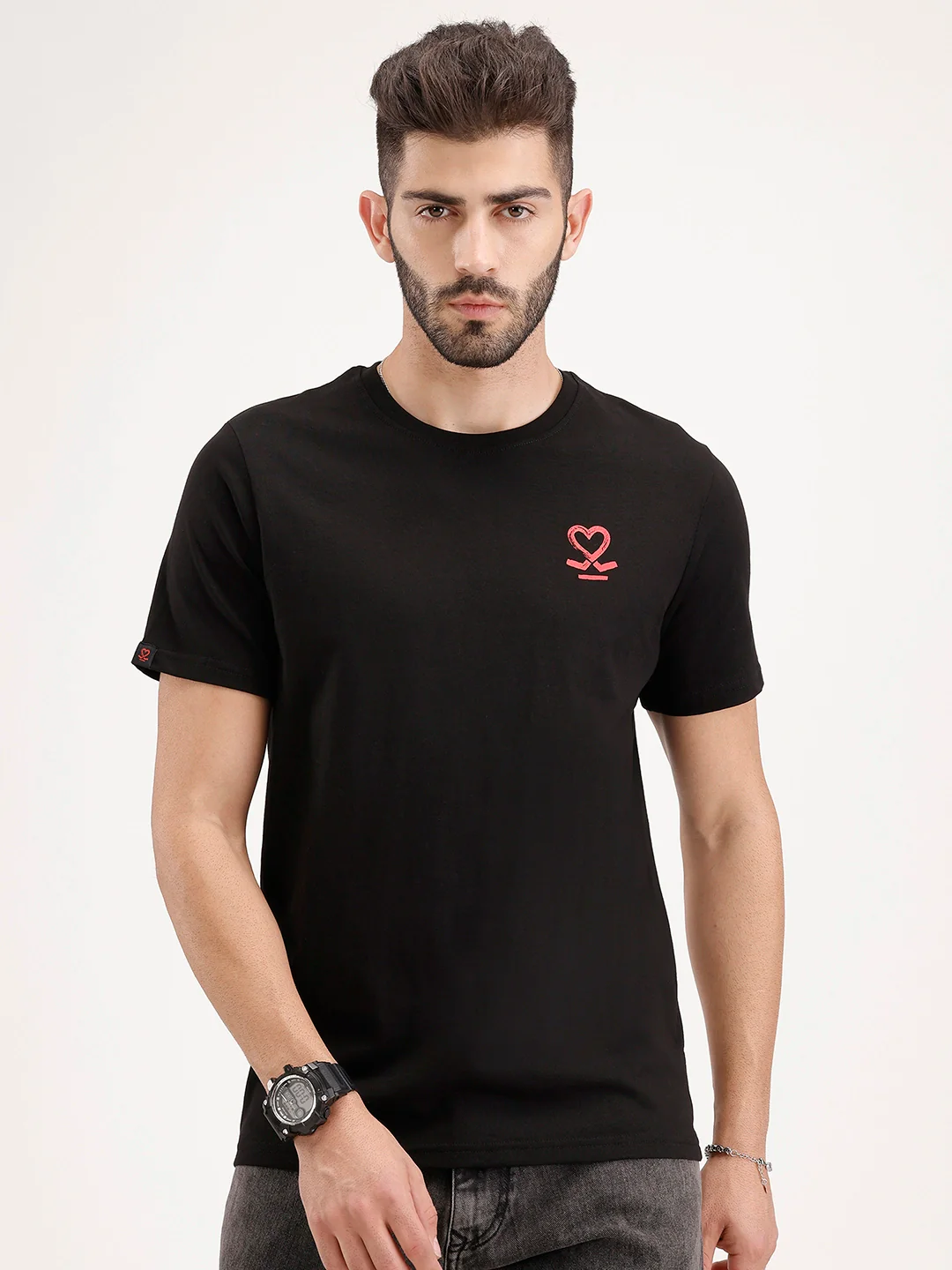 Slim Fit Placement Printed Tee | Black - Image 9