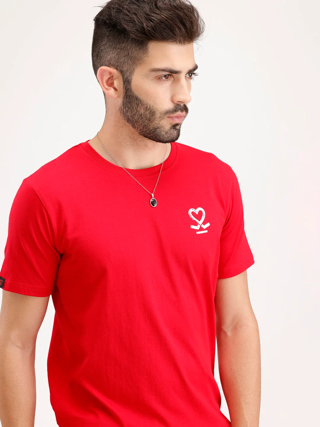 Slim Fit Placement Printed Tee | Red - Image 4