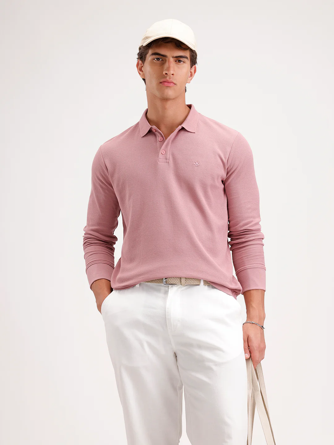 Slim Fit Long Sleeve Polo T-Shirt  | Pink