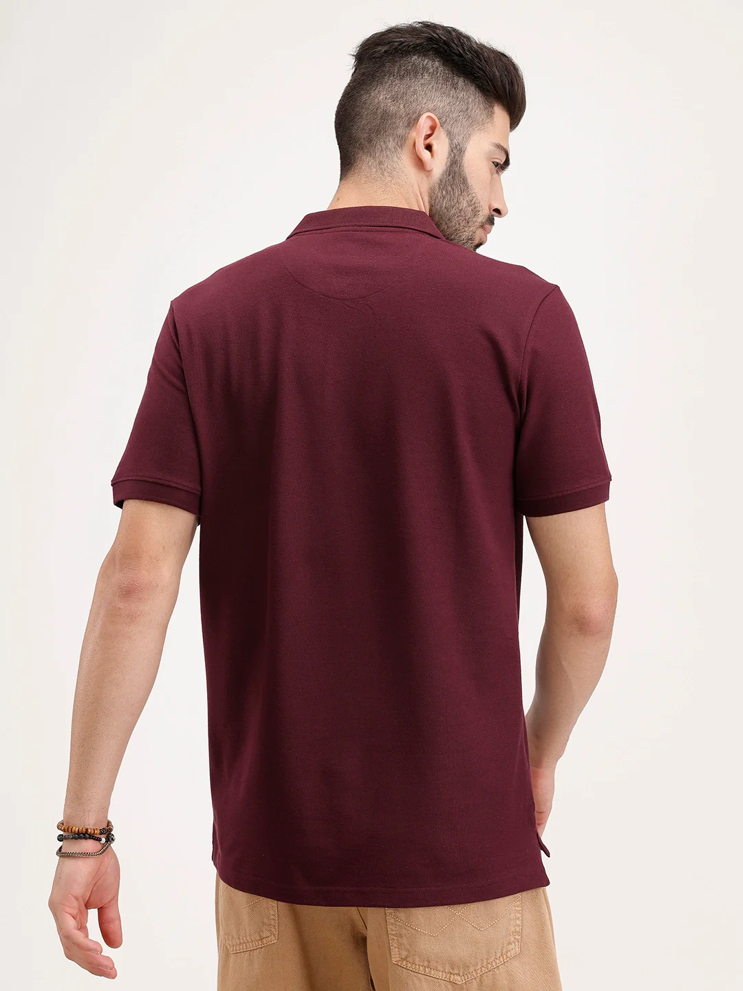 Slim Fit Pannel Printed Polo T-Shirt | Maroon - Image 3