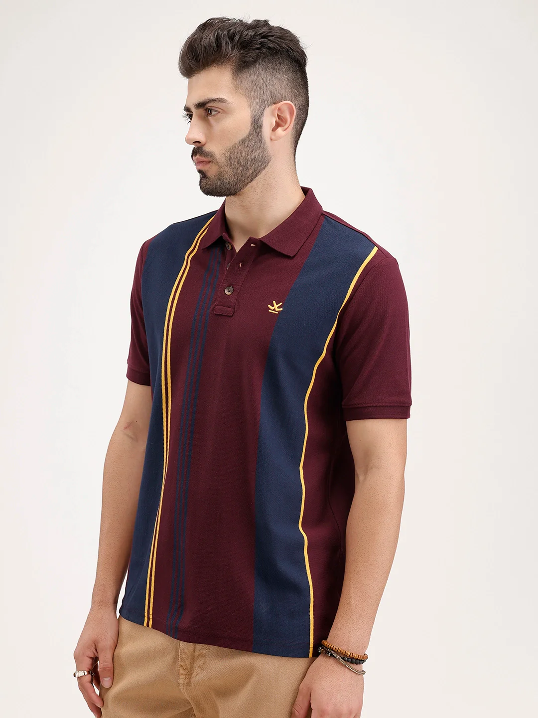 Slim Fit Pannel Printed Polo T-Shirt | Maroon - Image 4