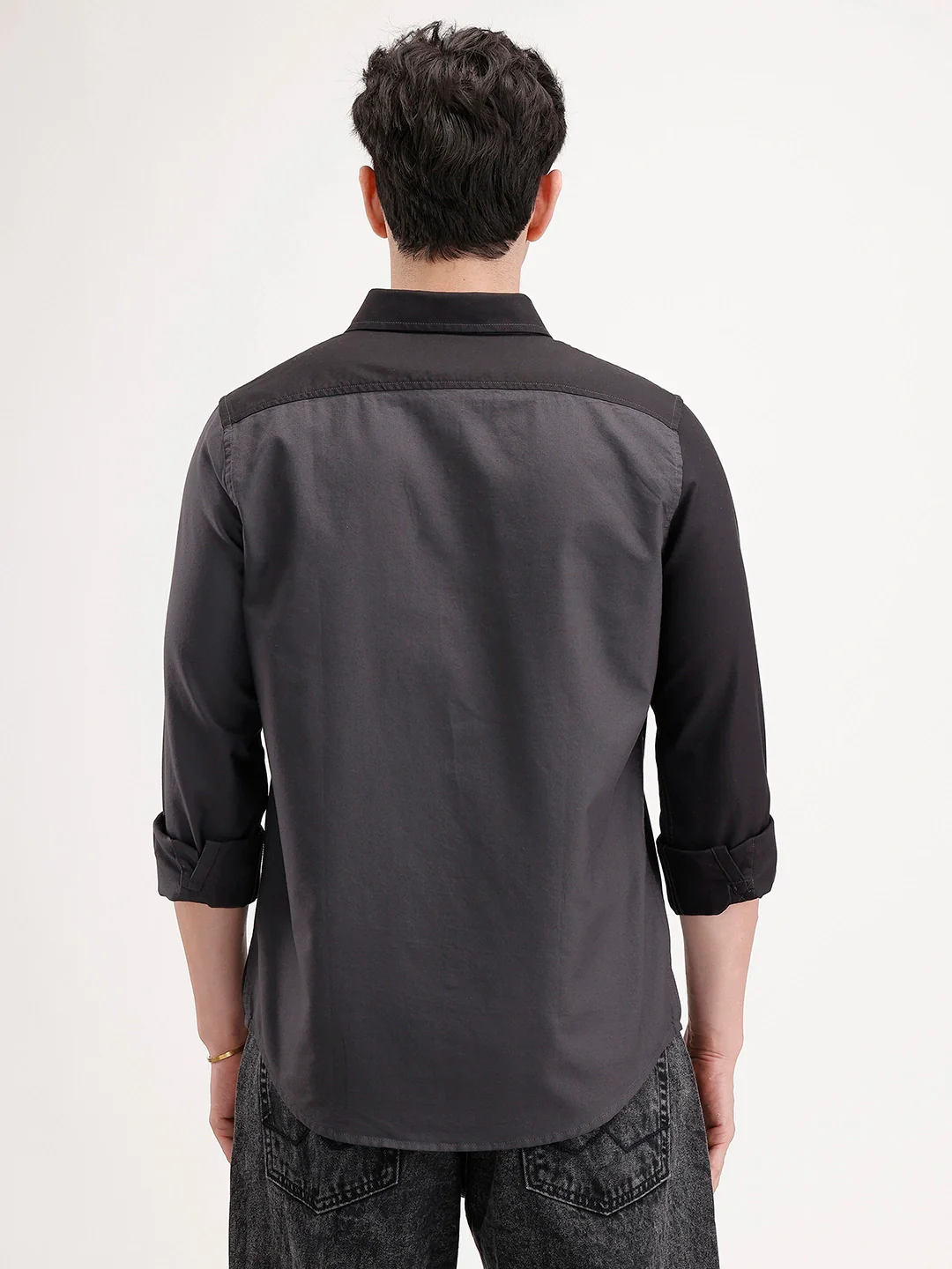 Slim Fit Pannel Printed Shirt | Grey - Image 3