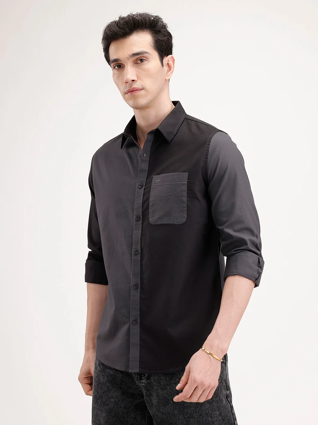 Slim Fit Pannel Printed Shirt | Grey - Image 4