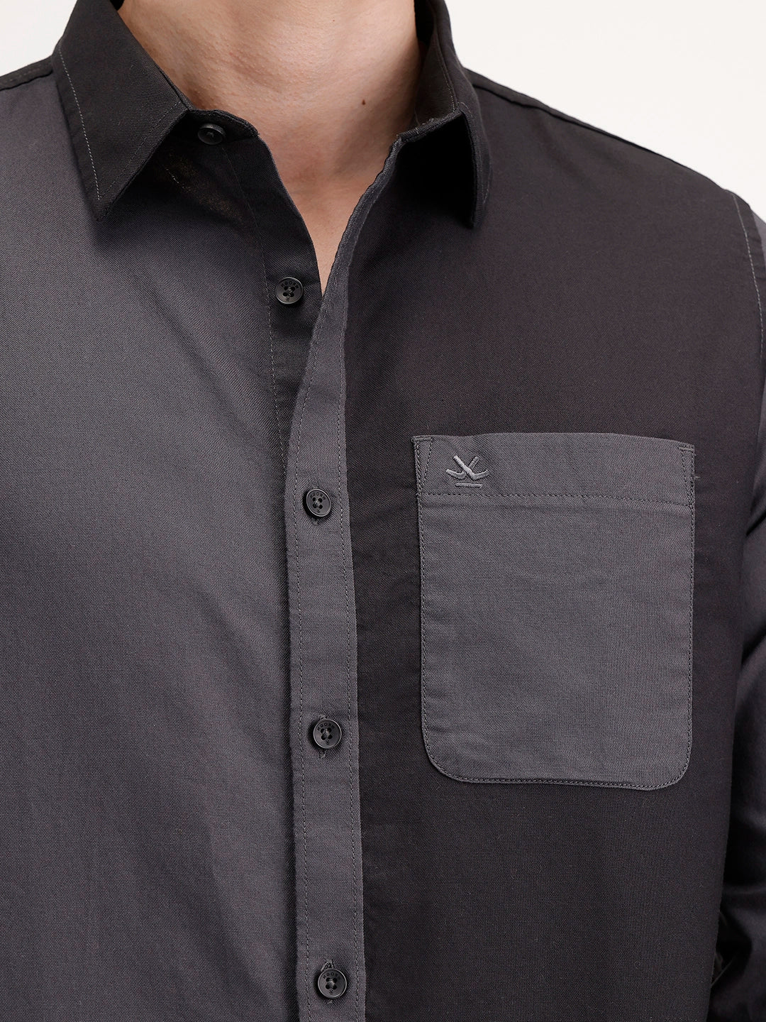 Slim Fit Pannel Printed Shirt | Grey - Image 5
