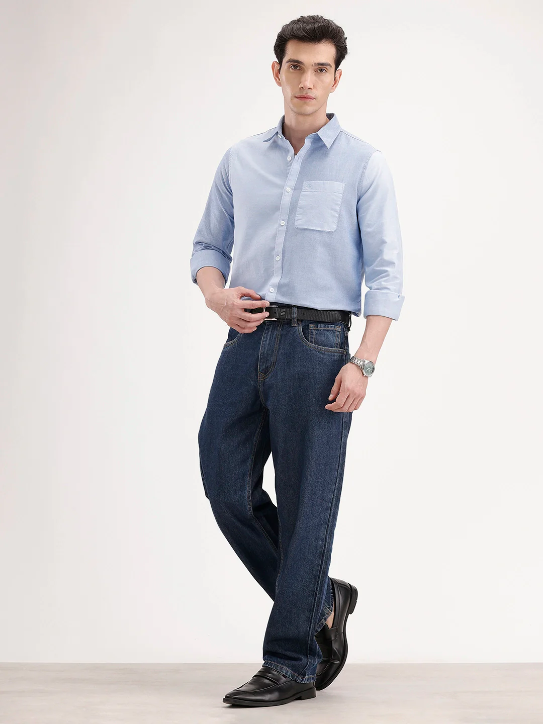 Slim Fit Pannel Printed Shirt | Light Blue - Image 2