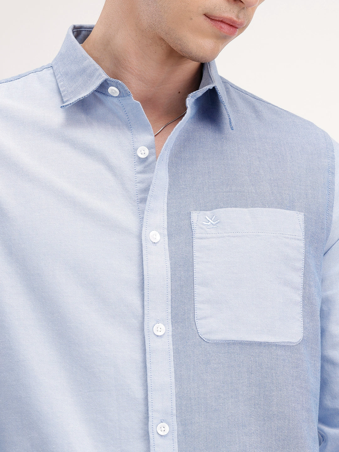 Slim Fit Pannel Printed Shirt | Light Blue - Image 5