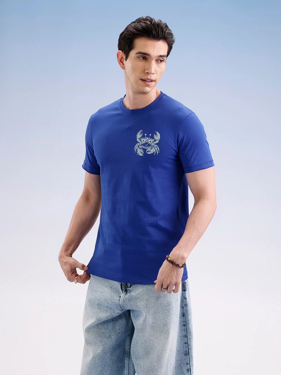 Slim Fit Placement Printed T-Shirt | Blue - Image 4