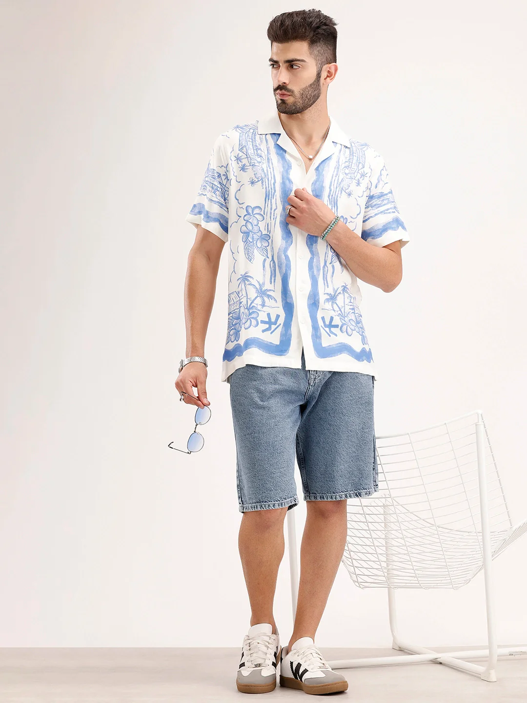 Slim Fit Printed Resort Collar Shirt | White - Image 2