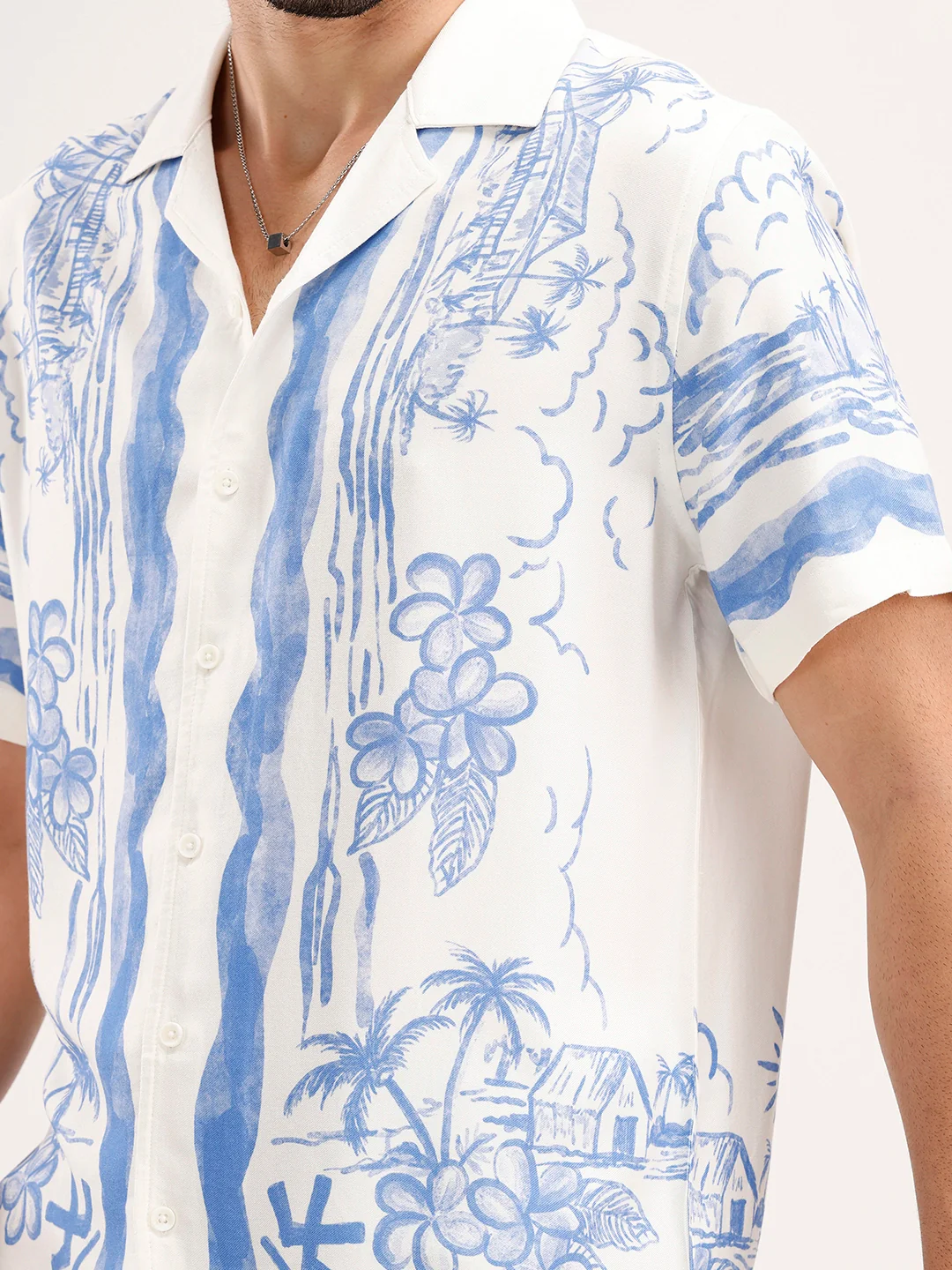 Slim Fit Printed Resort Collar Shirt | White - Image 5