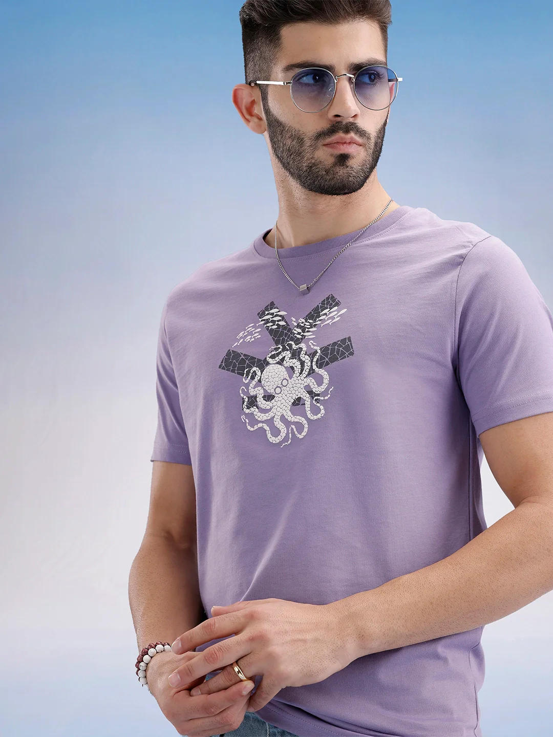 Slim Fit Puffer Printed T-Shirt | Purple - Image 2