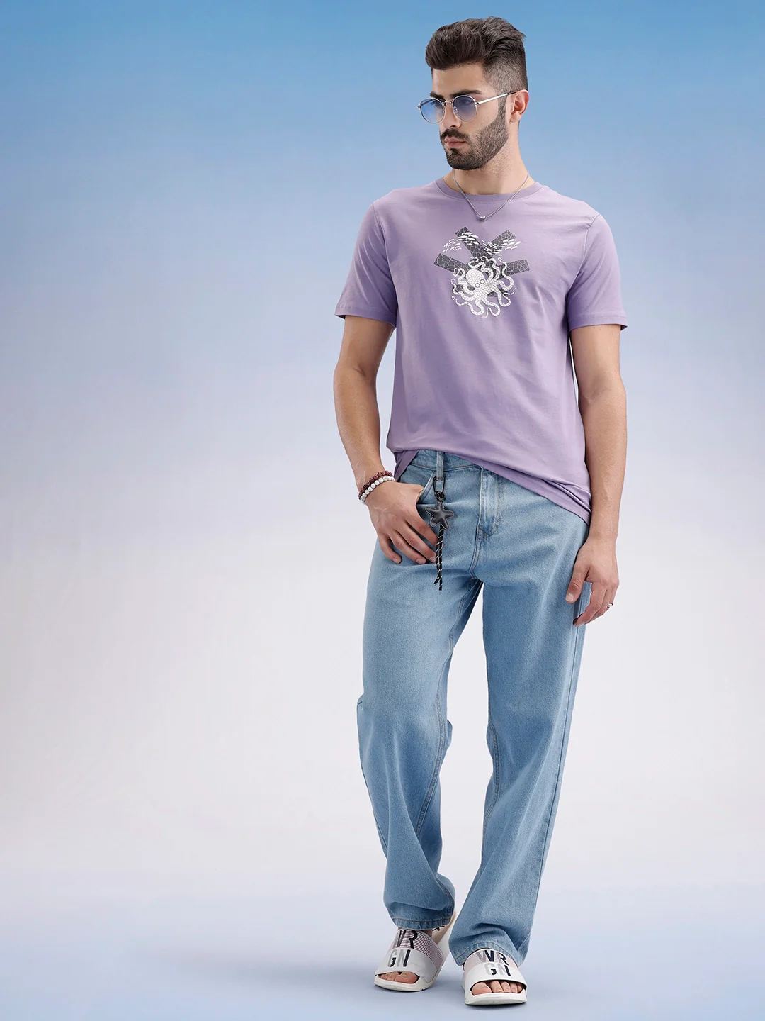 Slim Fit Puffer Printed T-Shirt | Purple - Image 3