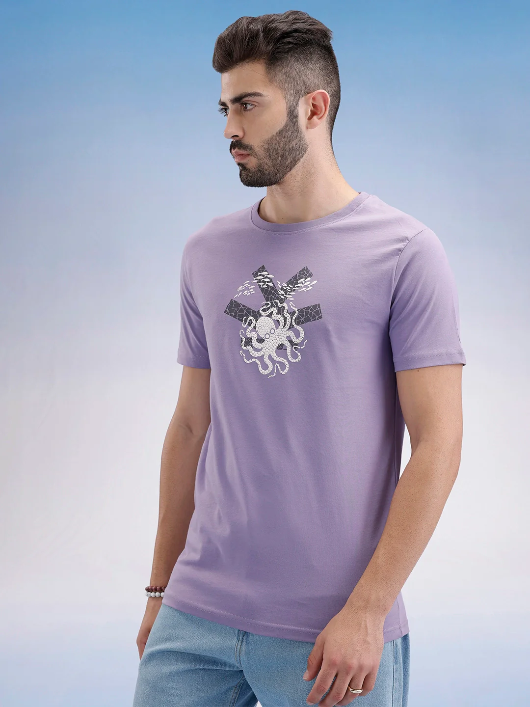 Slim Fit Puffer Printed T-Shirt | Purple - Image 5