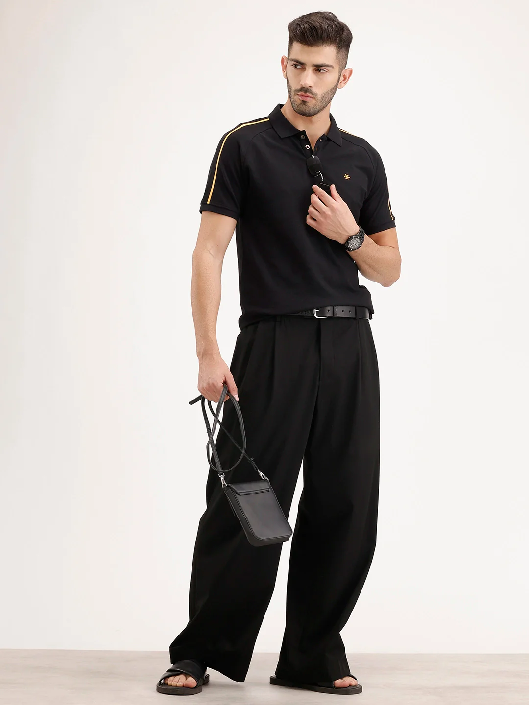 Slim Fit Raglan Collar Polo T-Shirt | Black - Image 2