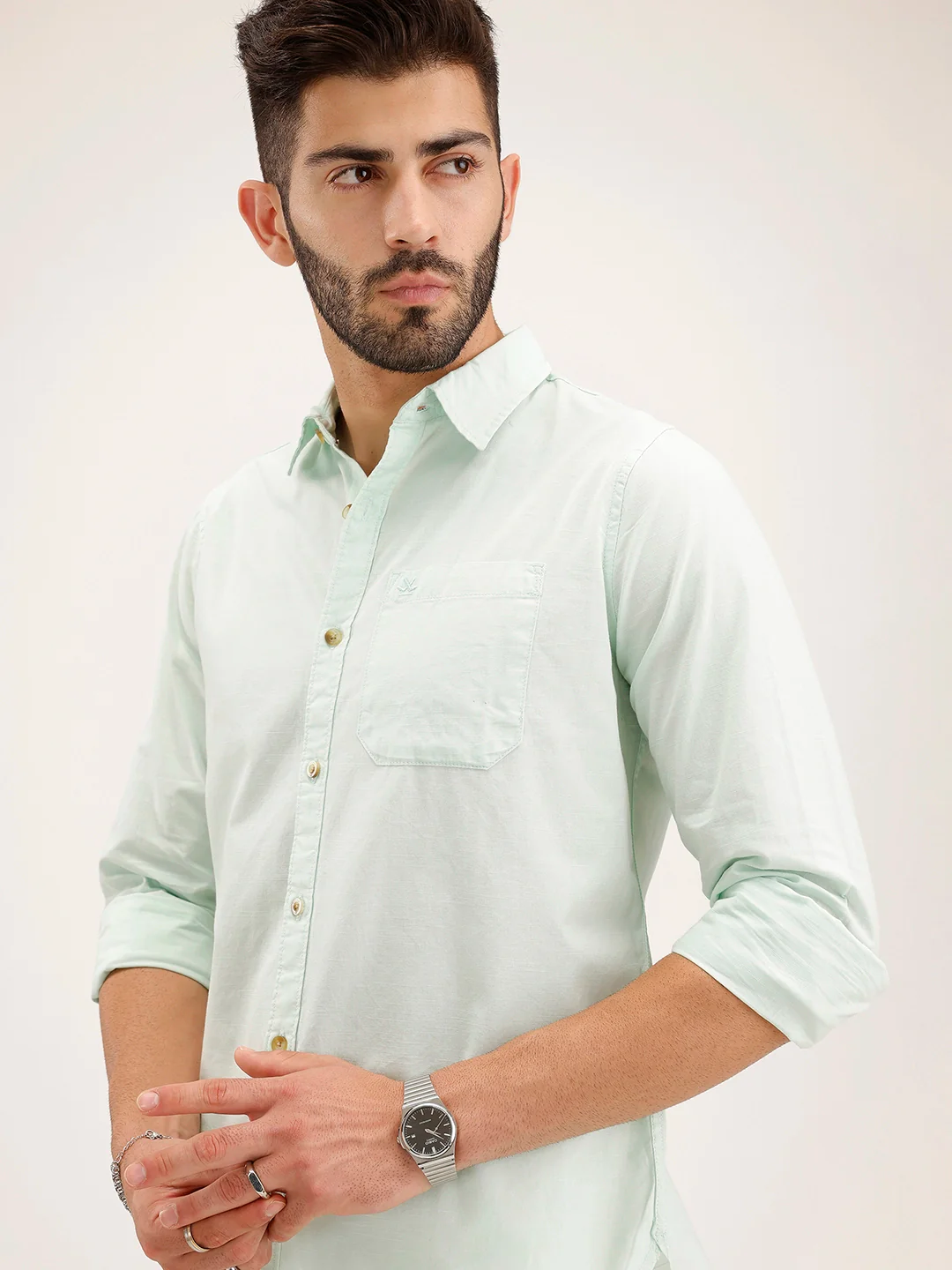 Slim Fit Solid Shirt | Light Green