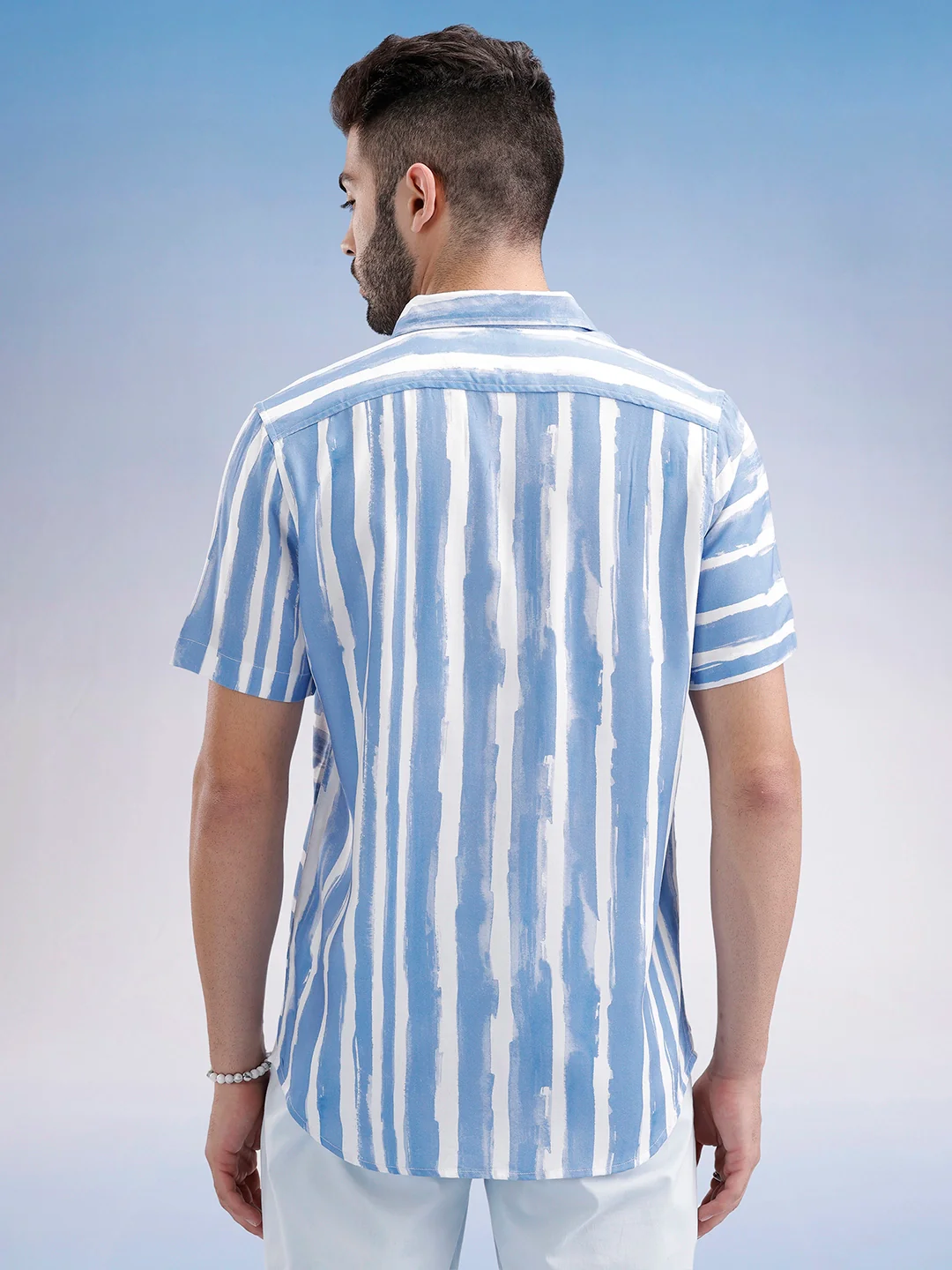 Slim Fit Striped Half Sleeve Shirt | Blue - Image 3