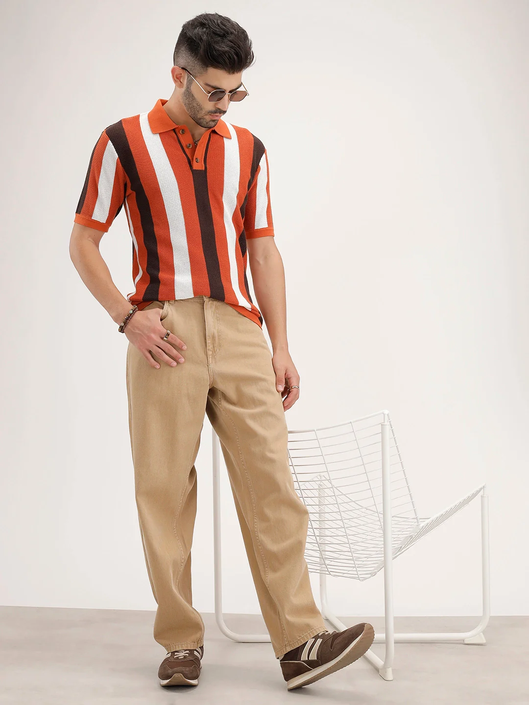 Slim Fit Striped Polo T-Shirt | Rust - Image 2