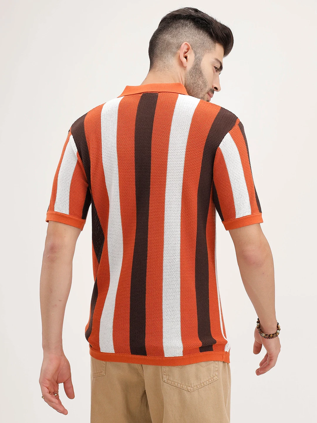 Slim Fit Striped Polo T-Shirt | Rust - Image 3