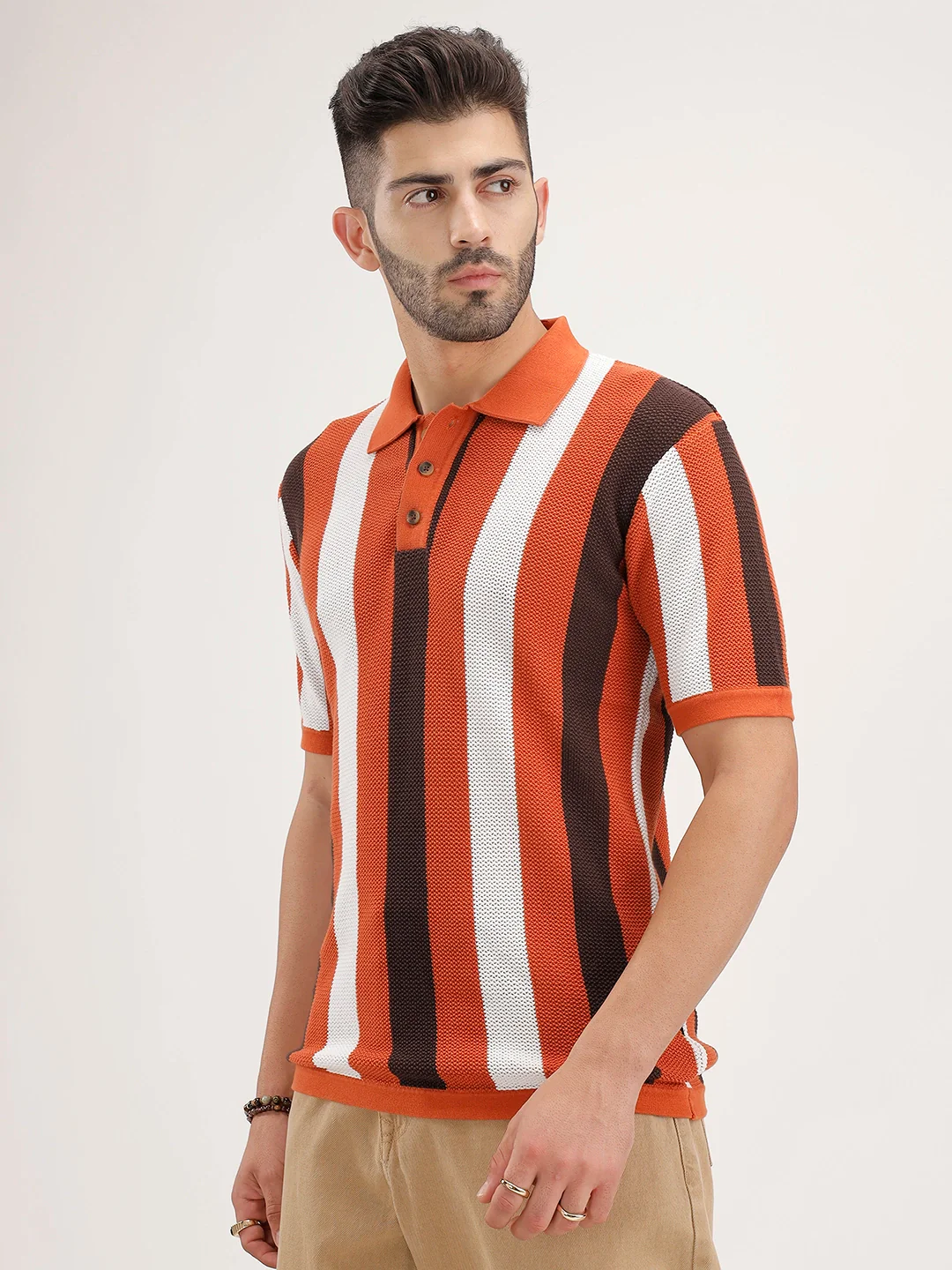 Slim Fit Striped Polo T-Shirt | Rust - Image 4