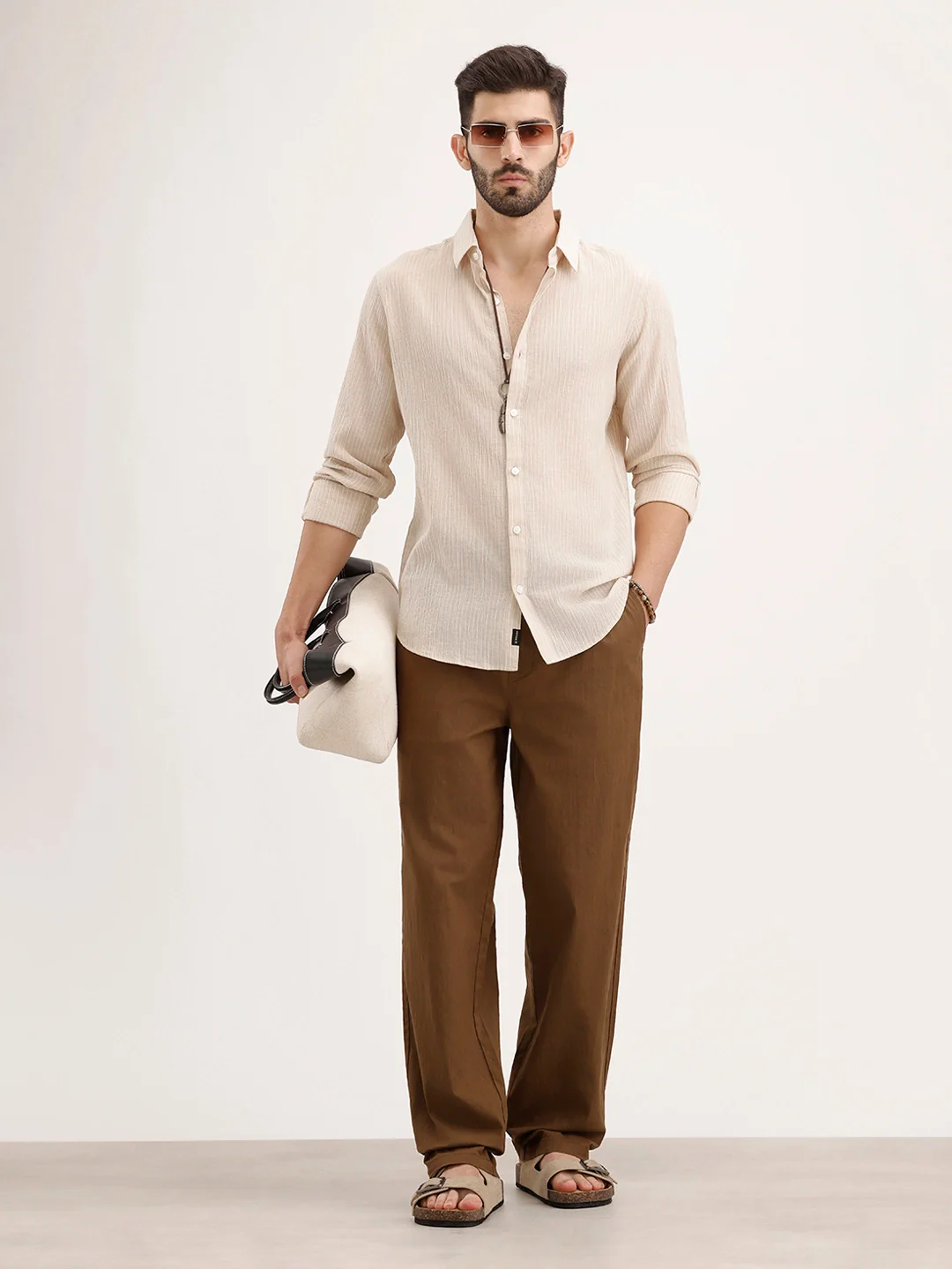 Slim Fit Striped Shirt | Beige - Image 2