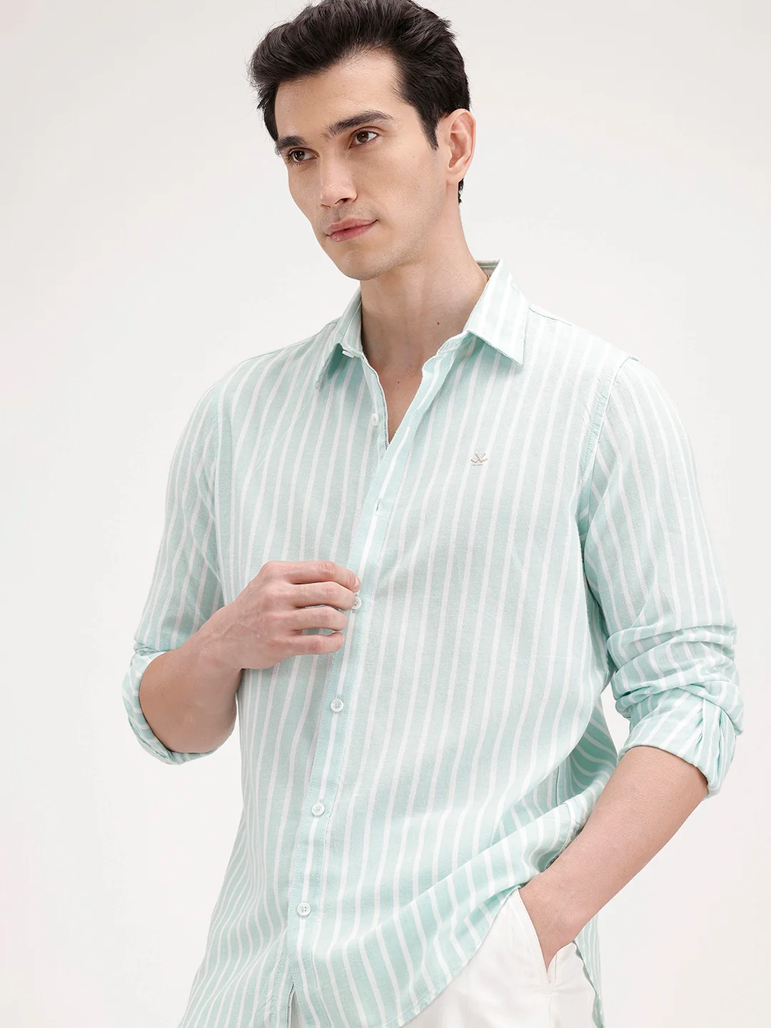 Slim Fit Striped Shirt | Green