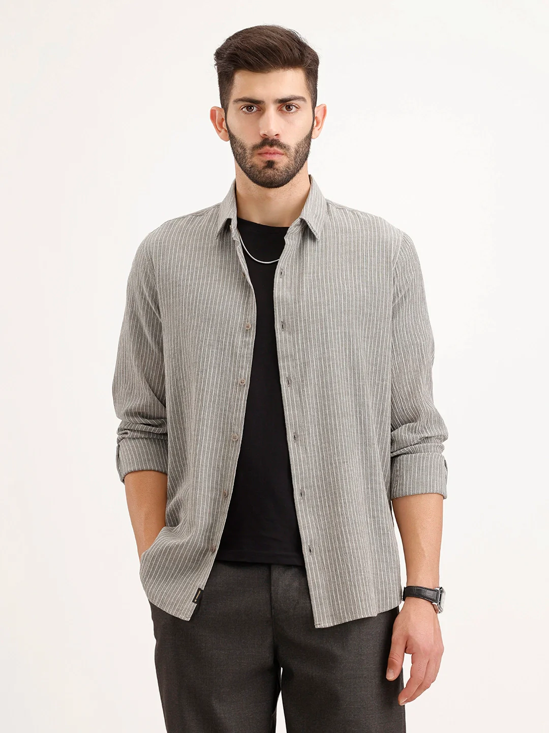 Slim Fit Striped Shirt | Grey