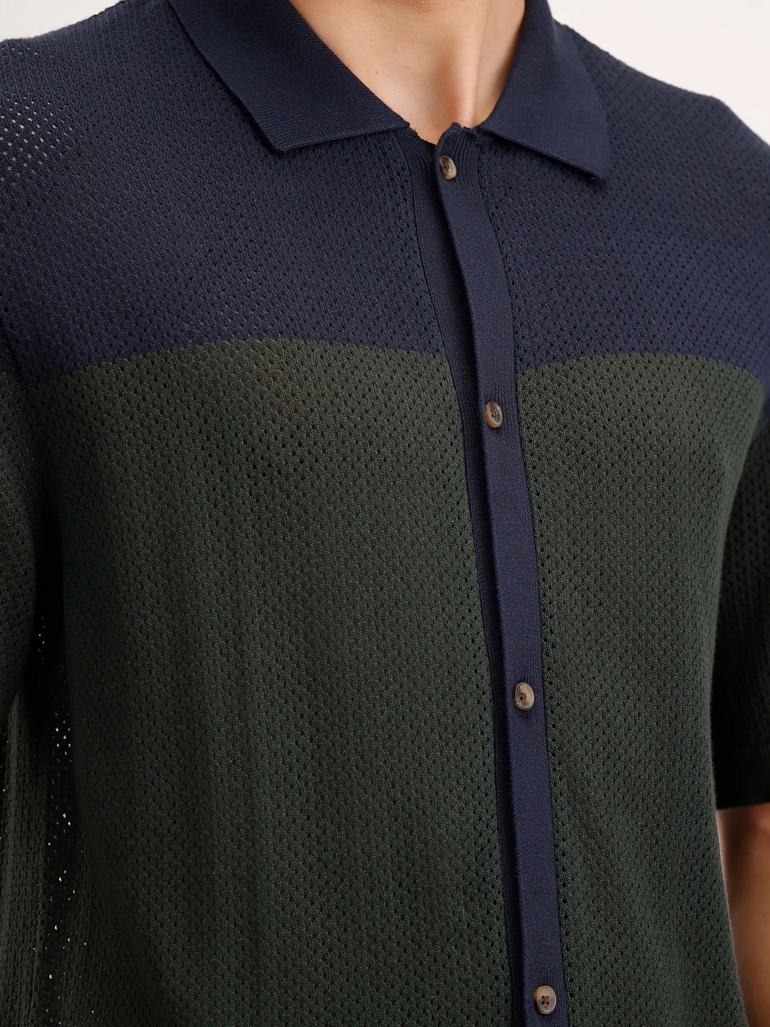 Slim Fit Textured Colourblock Shirt | Olive - Image 5
