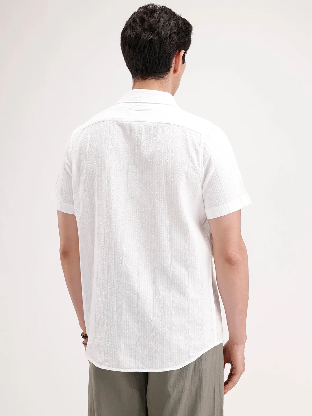 Slim Fit Textured Half Sleeve Shirt | White - Image 3
