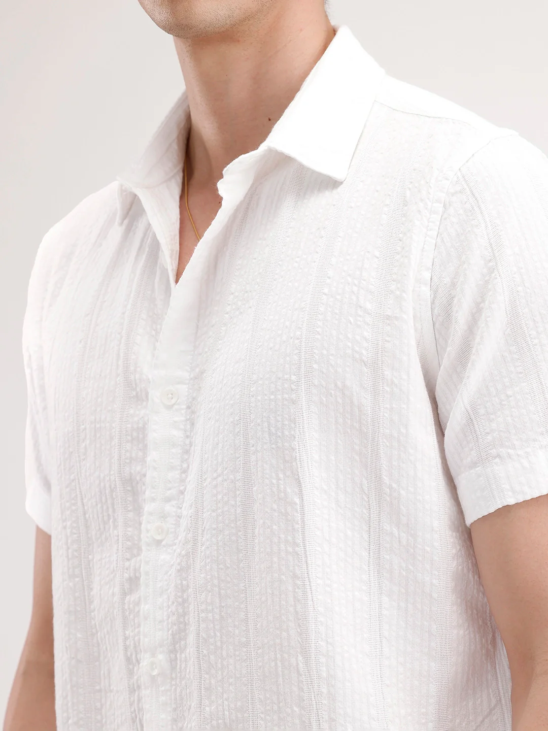 Slim Fit Textured Half Sleeve Shirt | White - Image 5