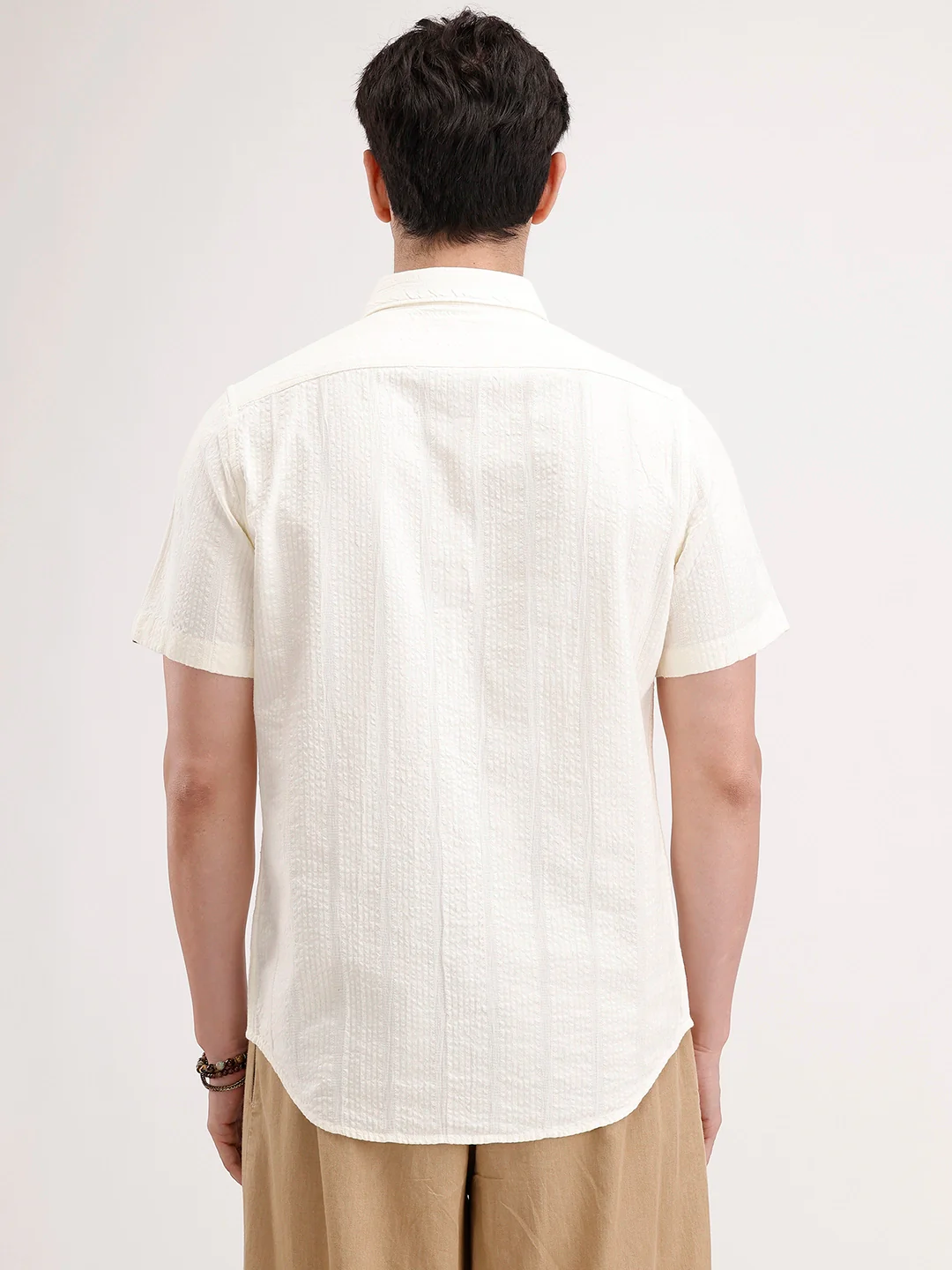 Slim Fit Textured Half Sleeve Shirt | Yellow - Image 3