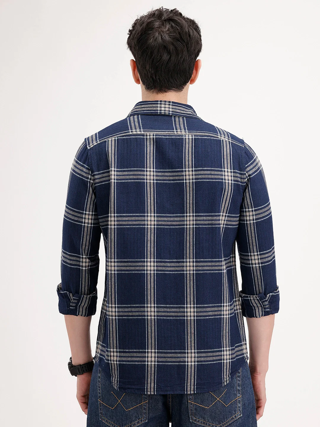Slim Fit Textured Striped Shirt | Navy Blue - Image 3