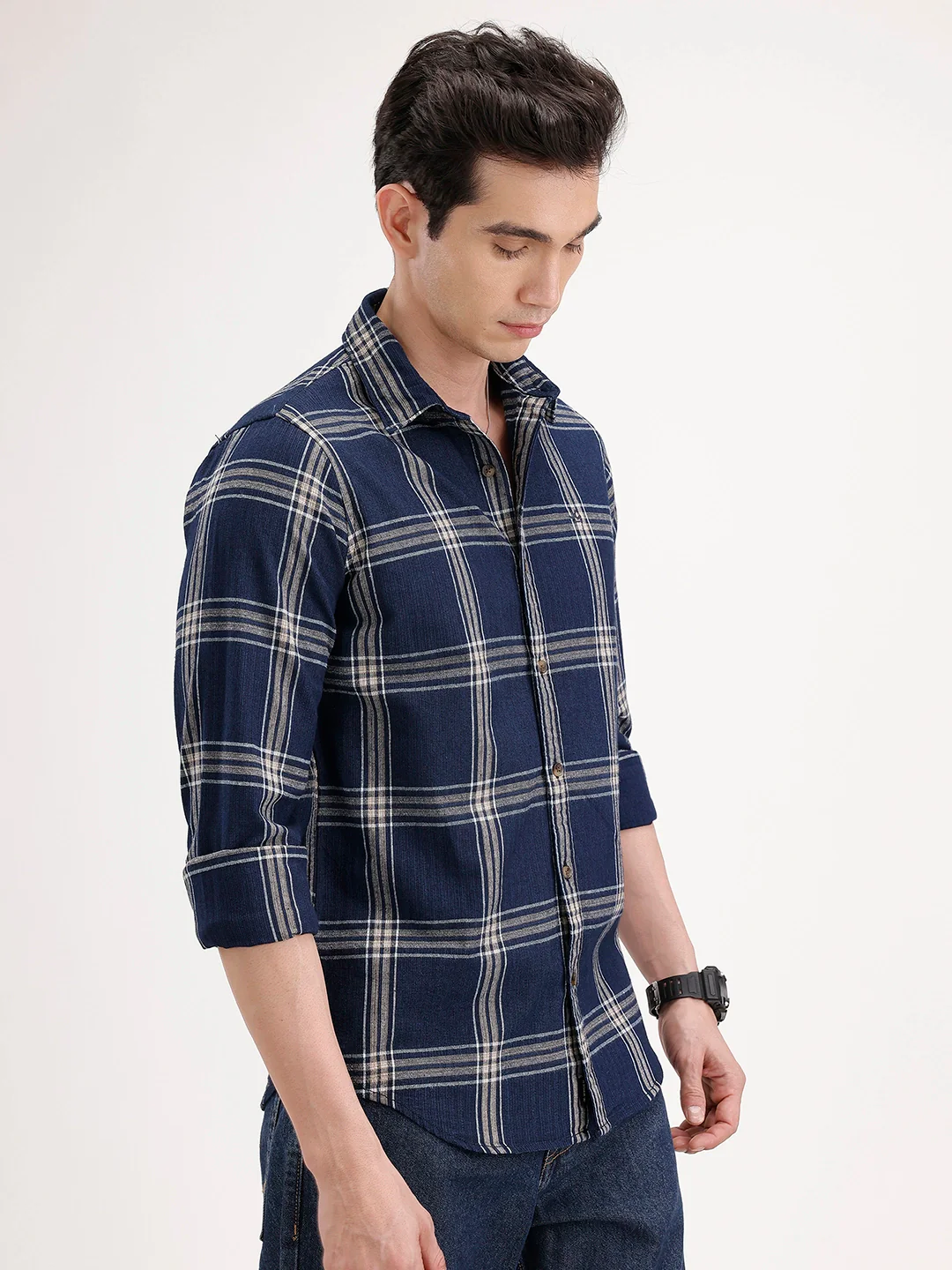Slim Fit Textured Striped Shirt | Navy Blue - Image 4