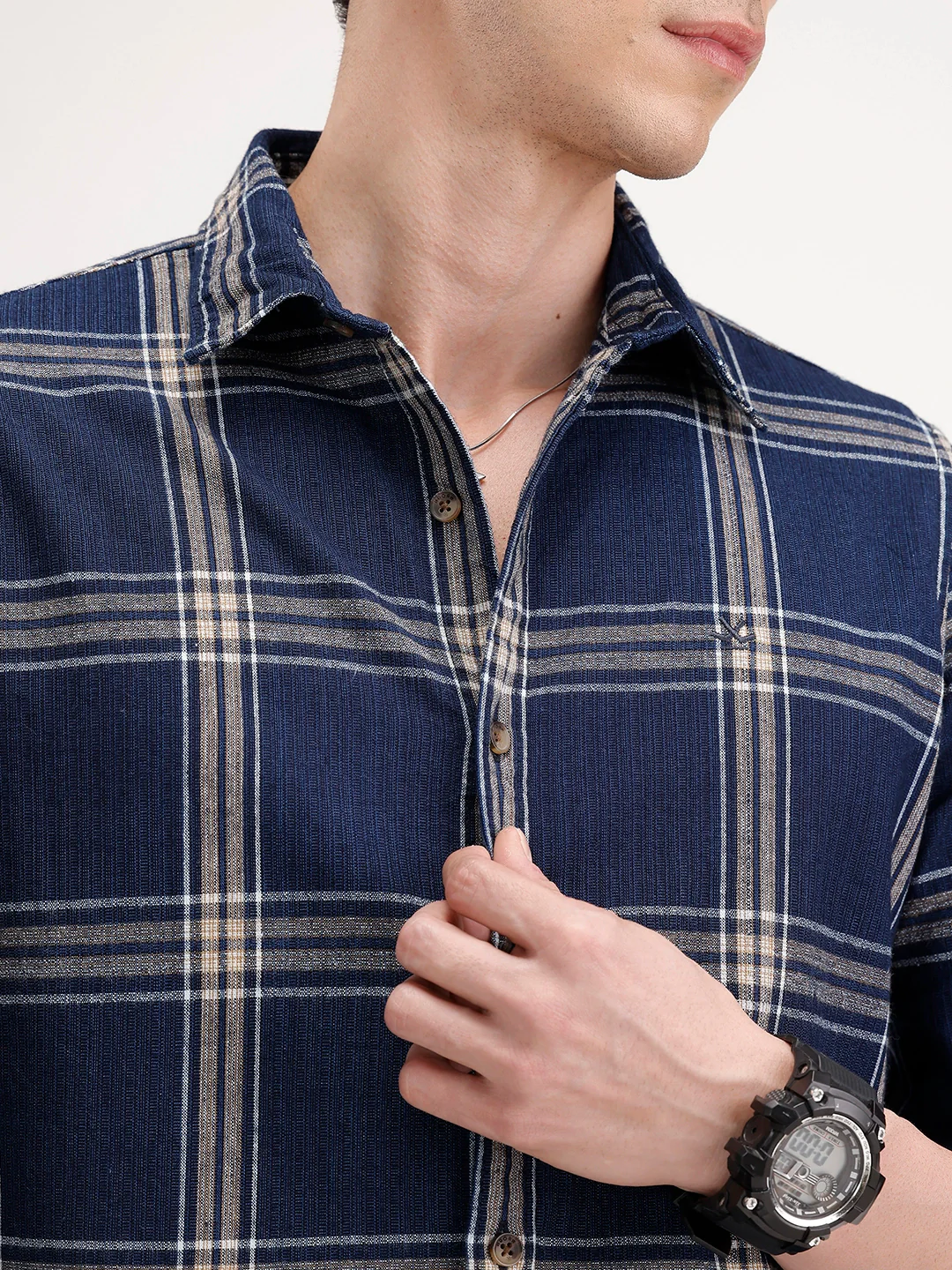 Slim Fit Textured Striped Shirt | Navy Blue - Image 5