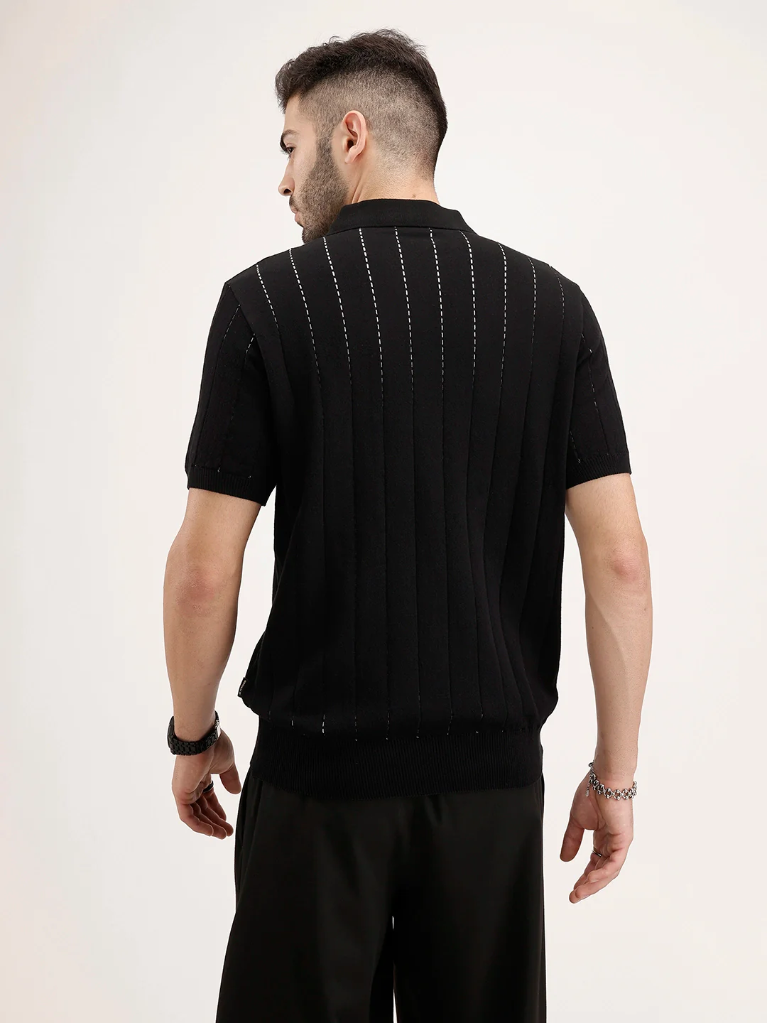 Slim Fit Textured T-Shirt | Black - Image 3