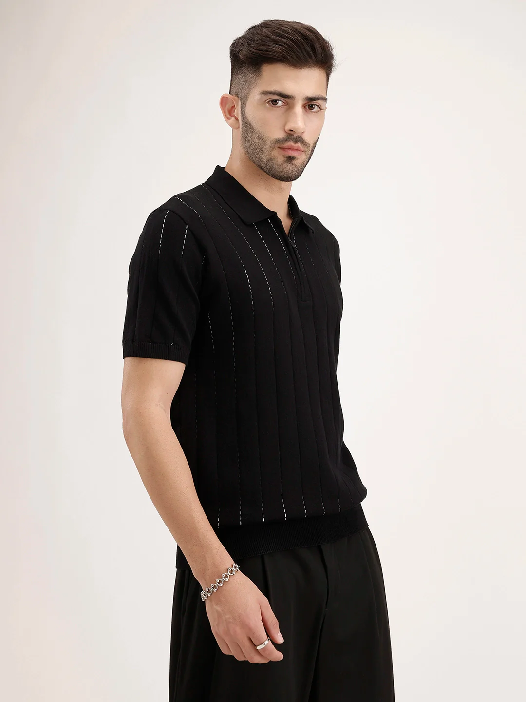 Slim Fit Textured T-Shirt | Black - Image 4