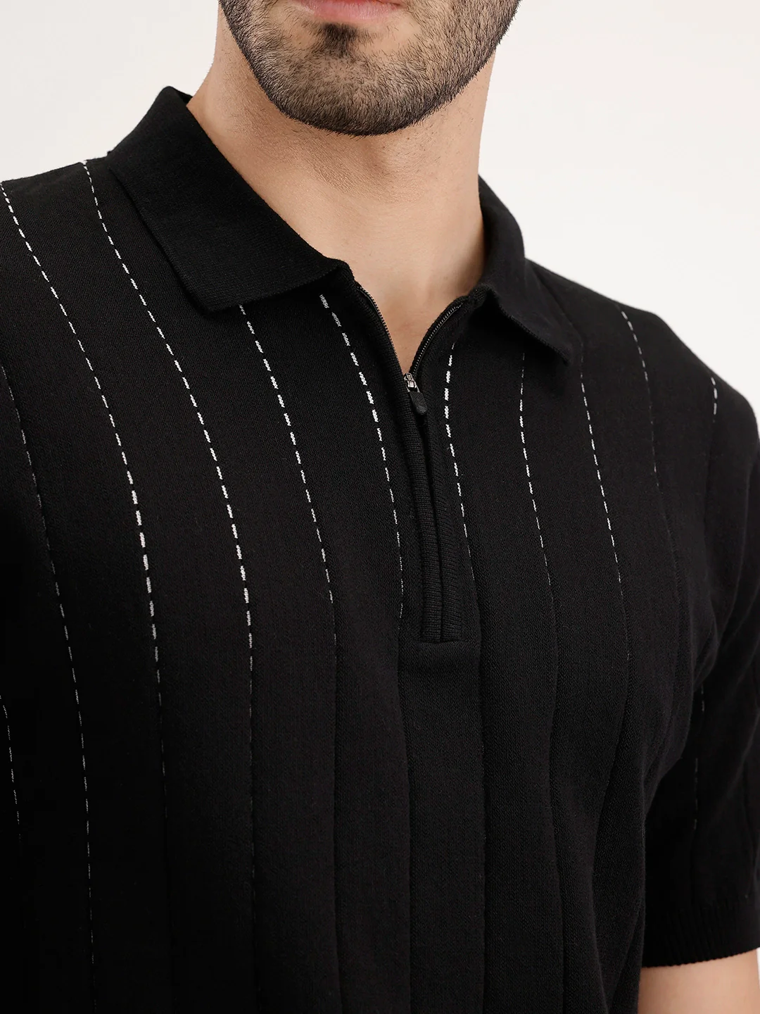 Slim Fit Textured T-Shirt | Black - Image 5