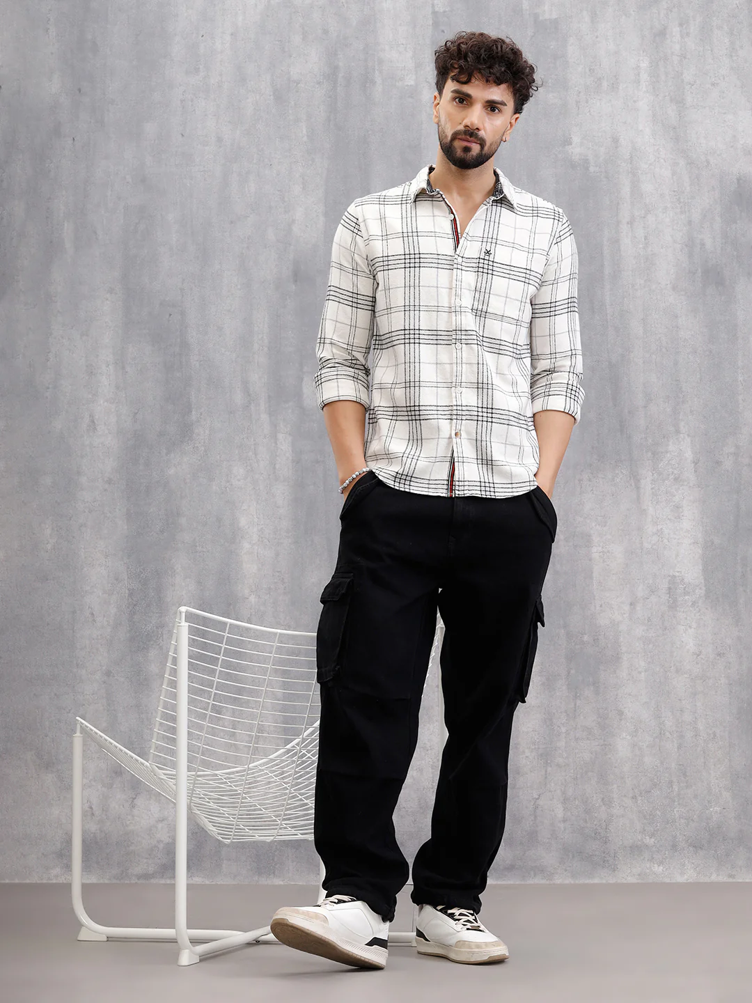 Soft Hand Brushed Check Shirt In Crepe Yarn | White - Image 2