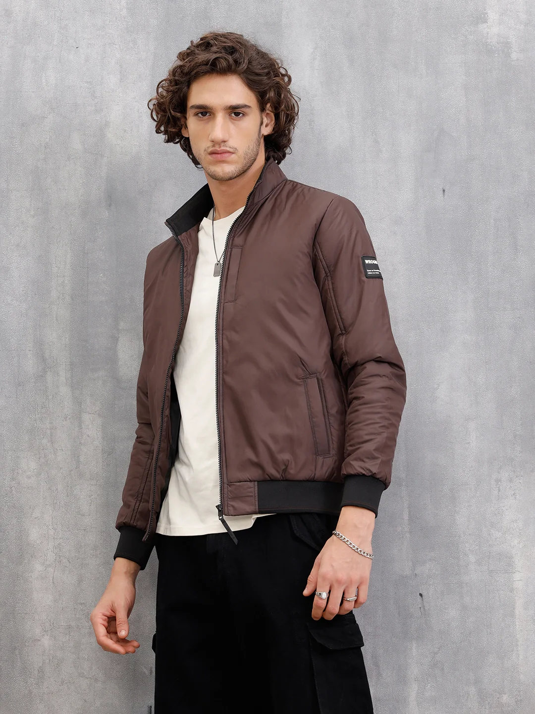Soild Casual Bomber Jacket | Brown