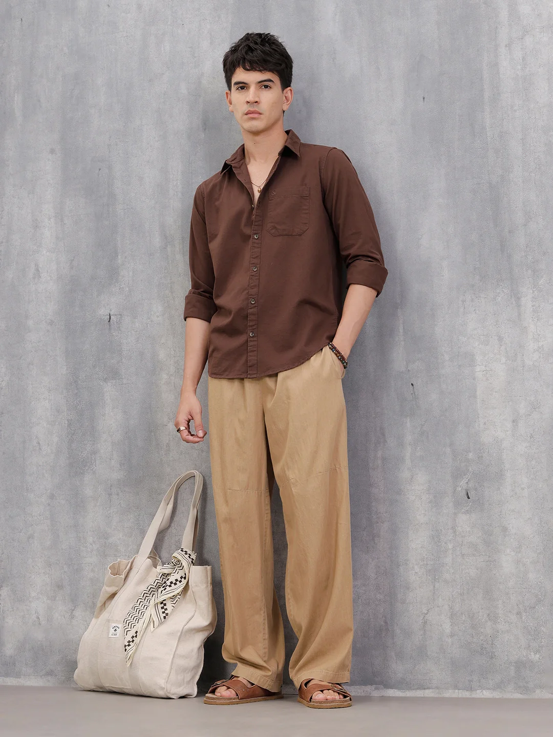 Solid 100%Cotton Regular Fit Shirt | Brown - Image 2