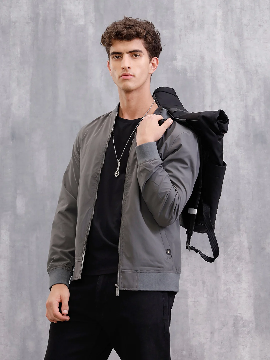 Solid Bomber Jacket | Grey