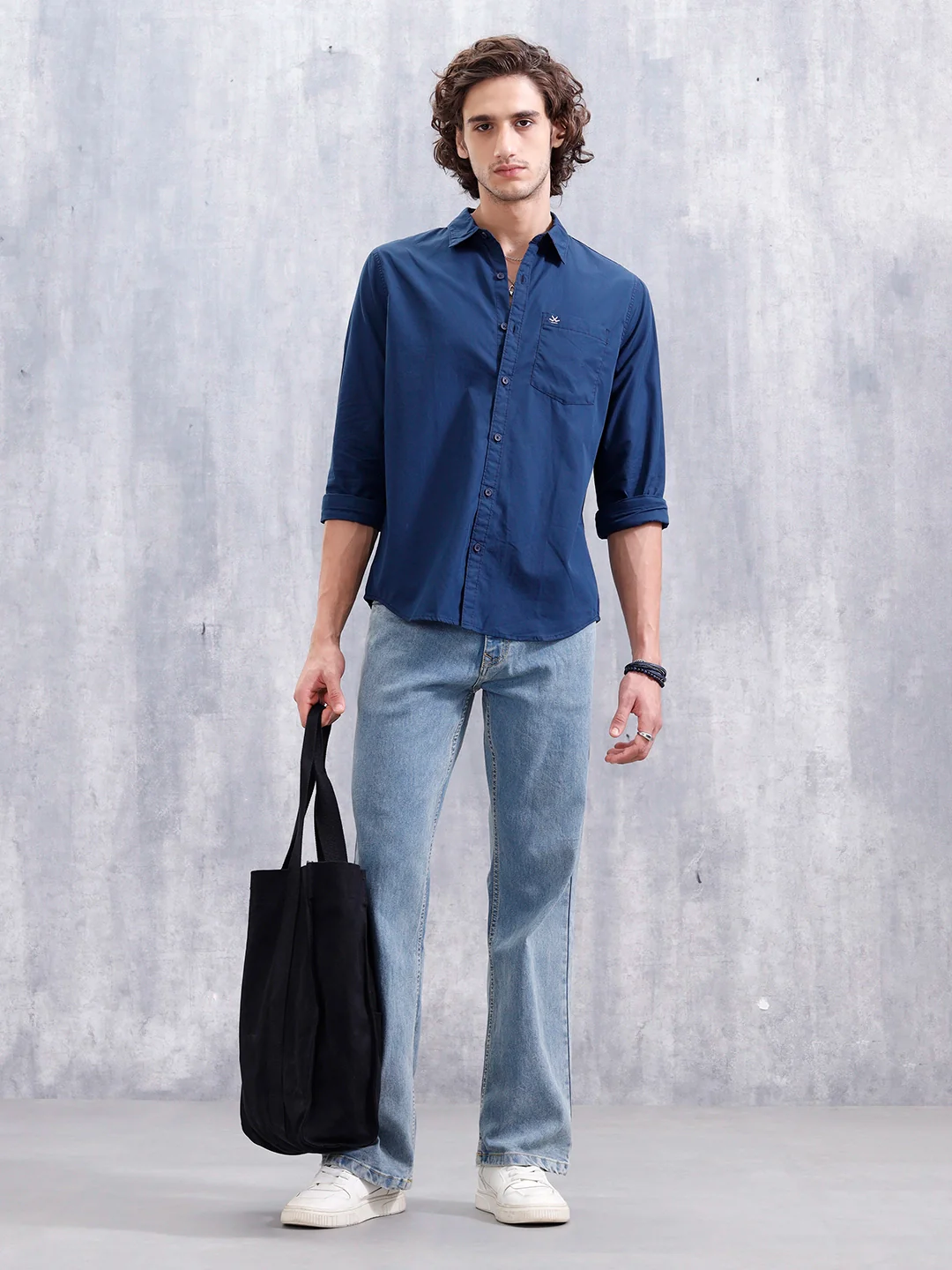 Solid Casual Regular Fit Shirt | Navy Blue - Image 2