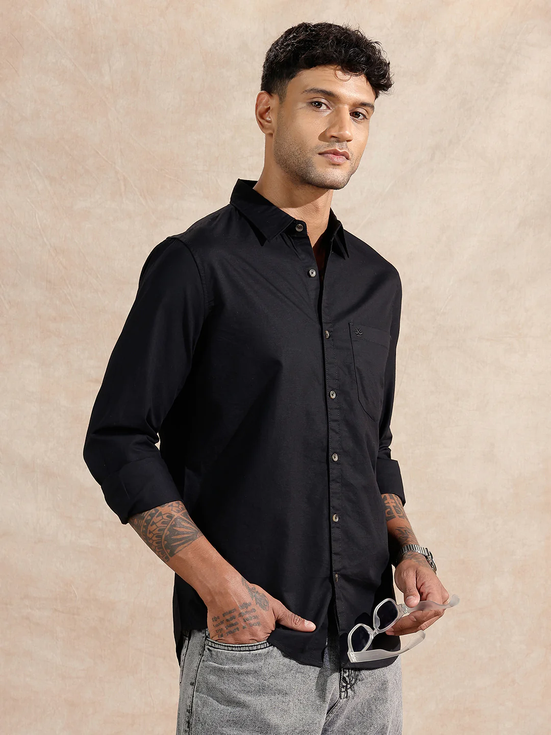 Solid Cotton Slub Shirt | Black