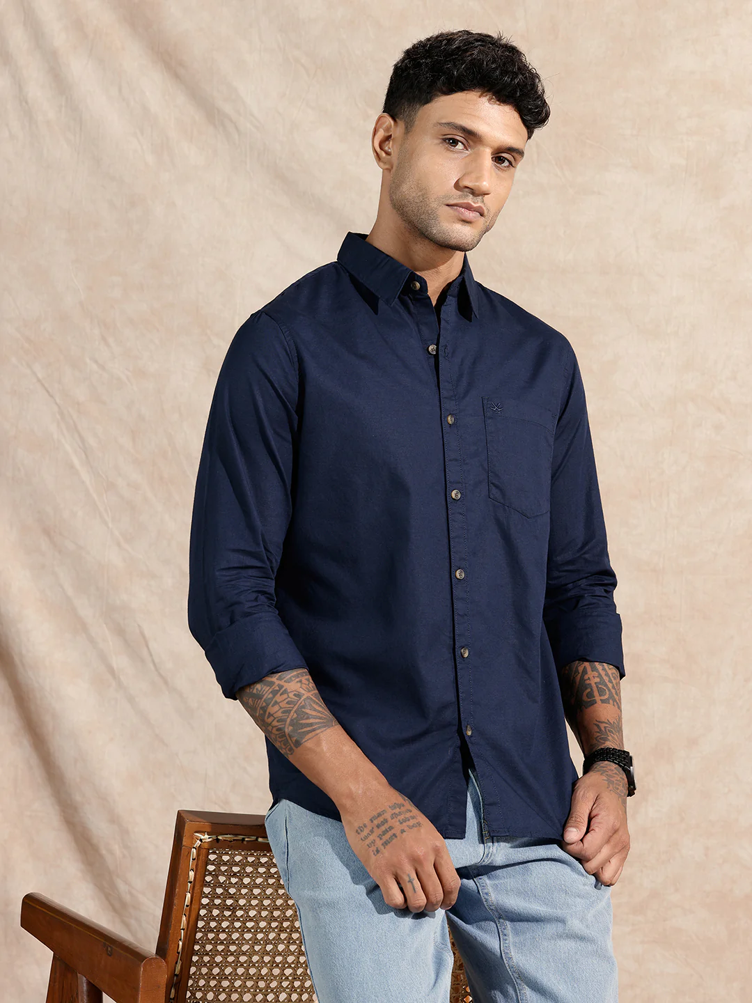 Solid Cotton Slub Shirt | Navy Blue