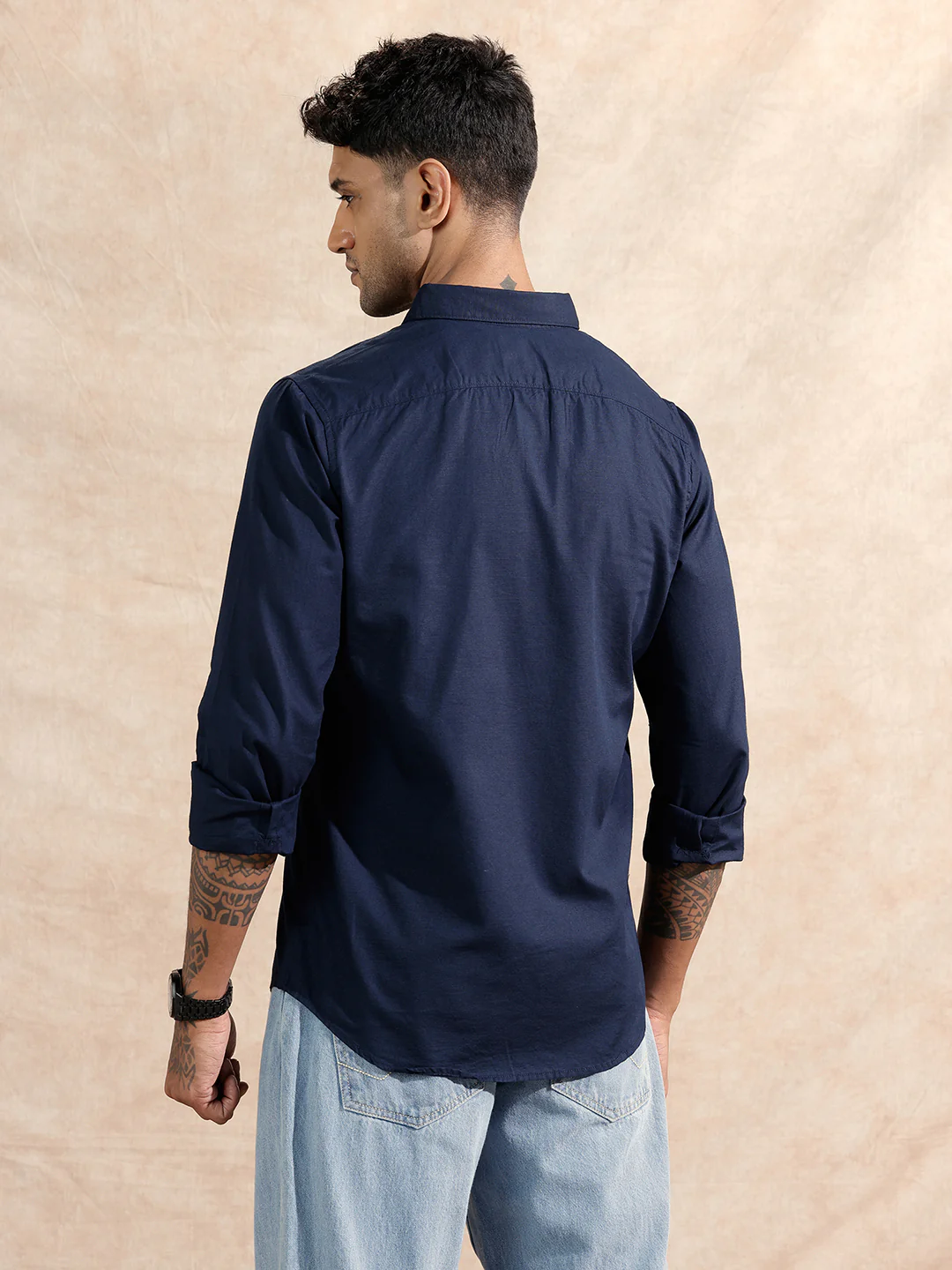 Solid Cotton Slub Shirt | Navy Blue - Image 3