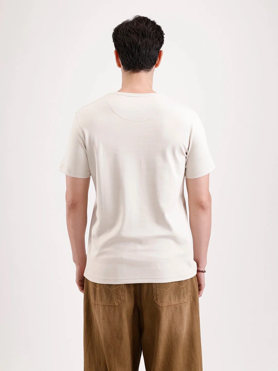 Solid Flock Printed T-Shirt | Beige - Image 3