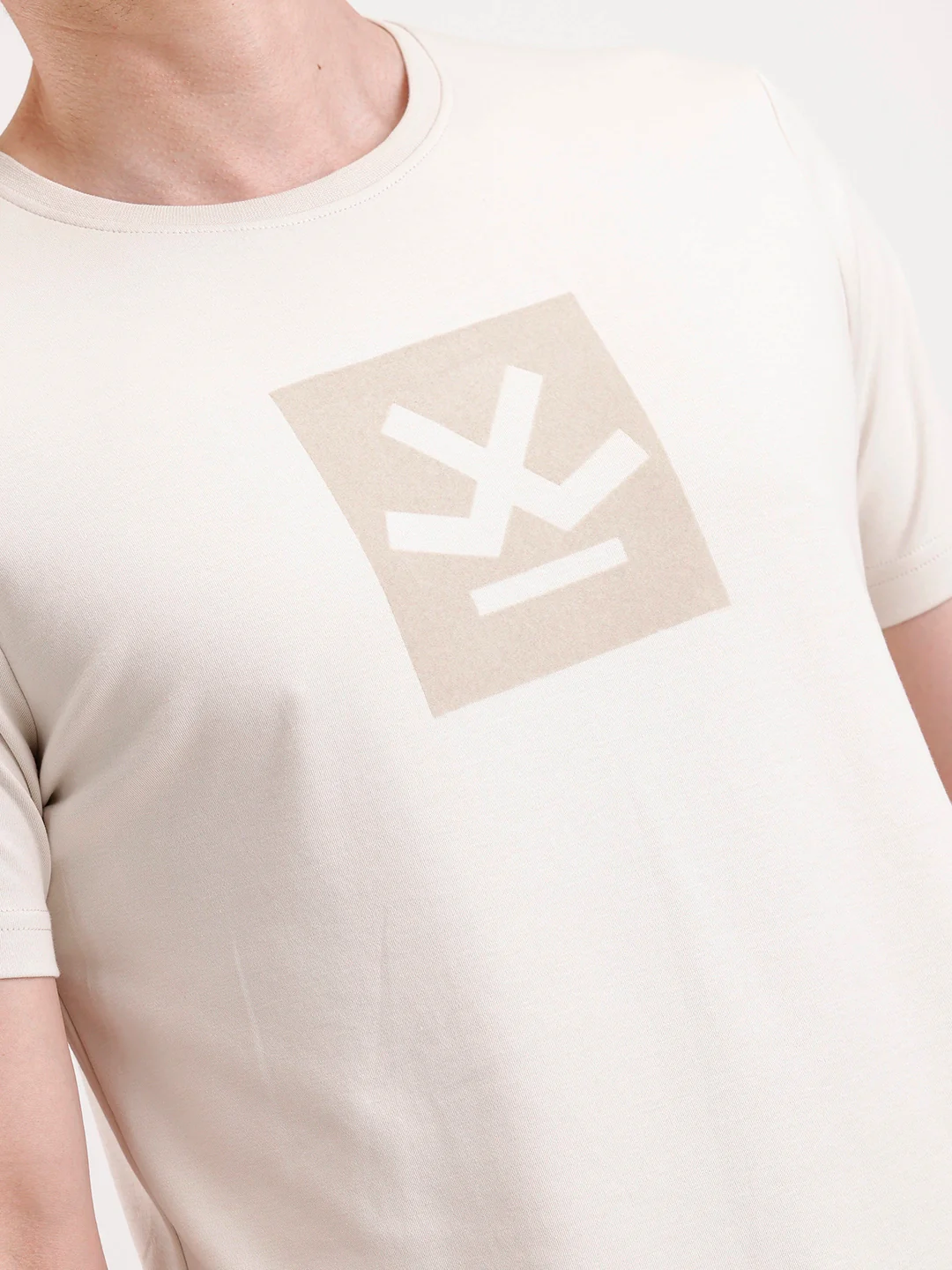 Solid Flock Printed T-Shirt | Beige - Image 5