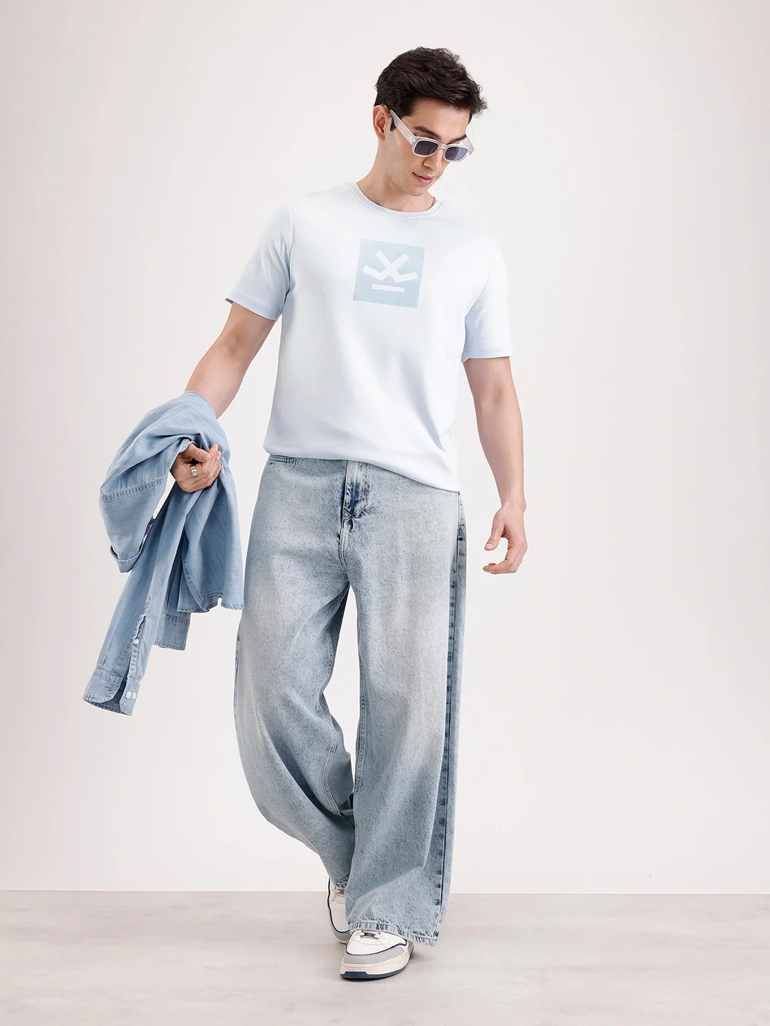Solid Flock Printed T-Shirt | Light Blue - Image 2