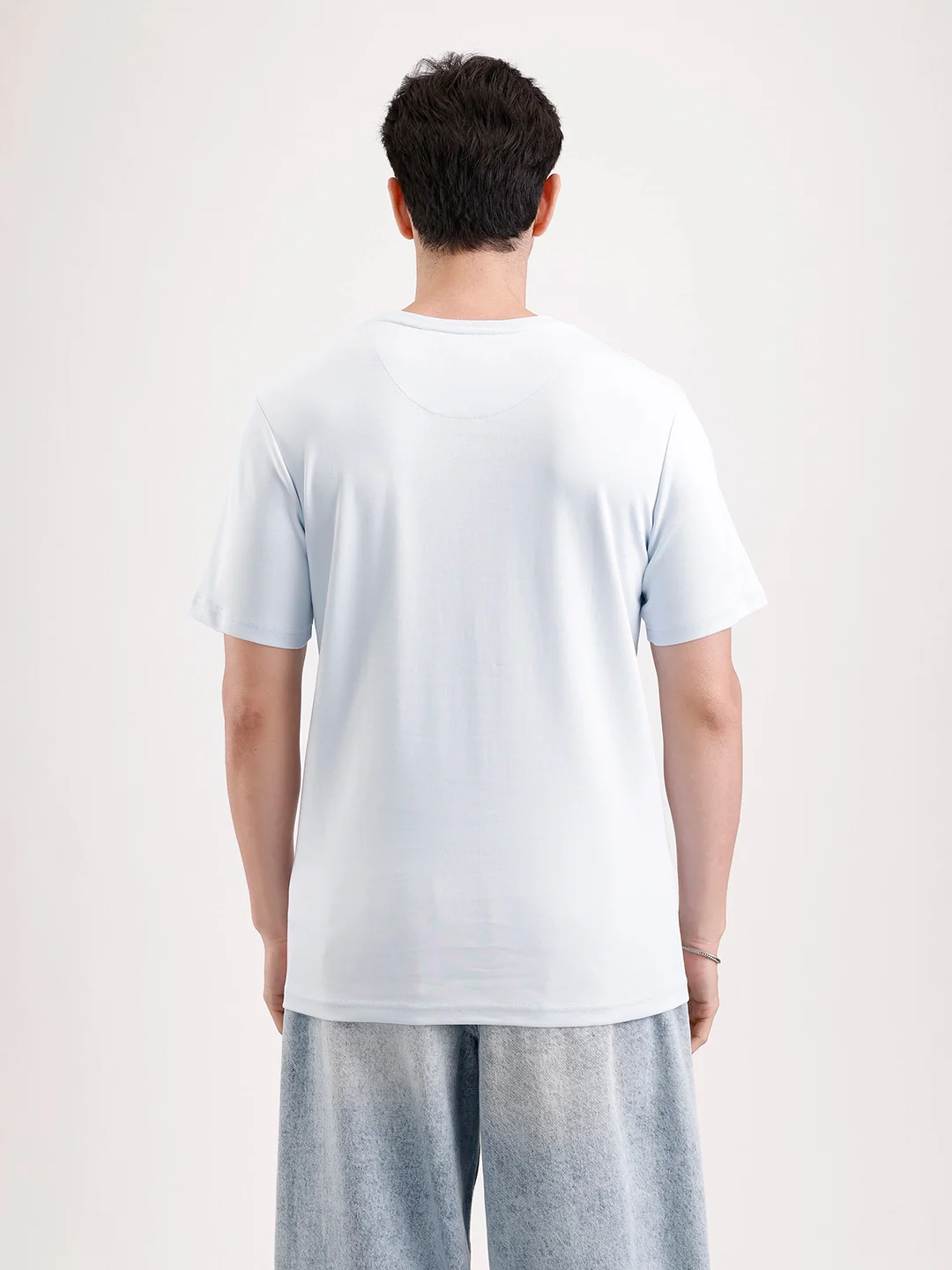 Solid Flock Printed T-Shirt | Light Blue - Image 3