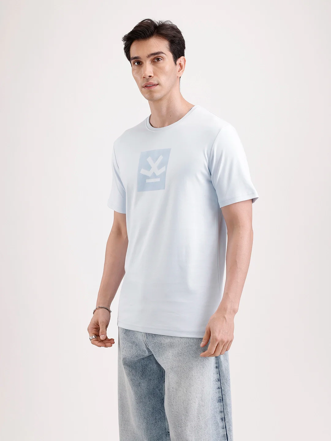 Solid Flock Printed T-Shirt | Light Blue - Image 4